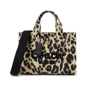 NWT Coach Black and Tan Cheetah Print Canvas Tote